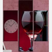 Модульная картина-часы "Вино в бокале"