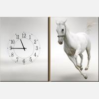 Модульная картина с часами "Белая лошадь" (код chp-4)
